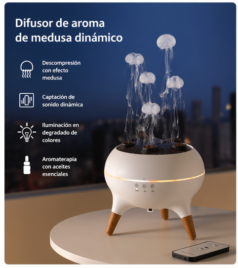 Humidificador Difusor de Aceites 250ml Efecto Medusa con Luz LED y Mando