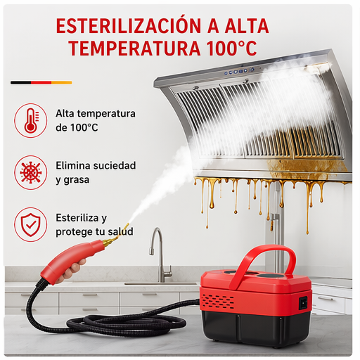Limpiador a Vapor 2500W Alta Temperatura Portátil para Hogar y Coche