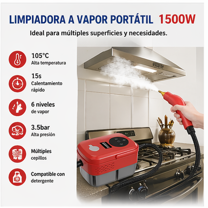 Limpiador a Vapor 2500W Alta Temperatura Portátil para Hogar y Coche