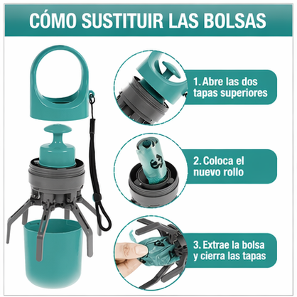 Recogedor de Excrementos para Perros Portátil con Bolsa Integrada Sin Contacto