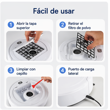 Robot Aspirador 3 en 1 Inteligente Barre Aspira y Friega Recargable